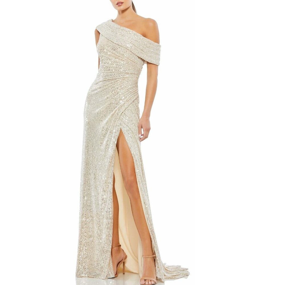 Mac Duggal Gold One-Shoulder Gown